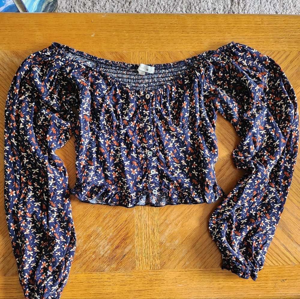 Blush Navy Floral Off-Shoulder Blouse